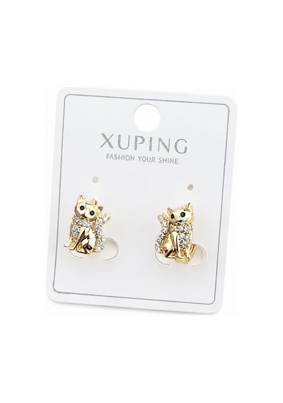 Xuping Kedi Figürlü Kristal Taşlı Altın Renk Küpe Altın Altın