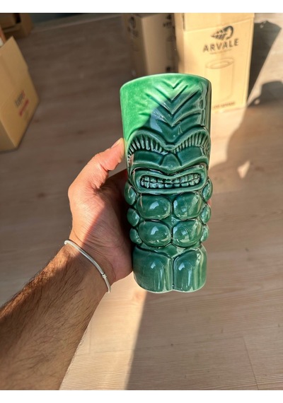 Özel Tasarım Kaslı 600 Ml Tiki Kokteyl Ve İçecek Bardağı Ve Meşrubat Bardağı Yeşil