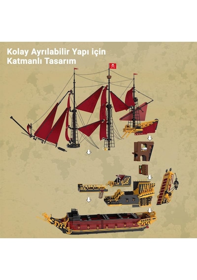 Reobrix 66049 Kraliçe Anne'nin İntikamı Gemi Yaratıcı Yapı Blok Seti Building Blocks Revenge Sailing Ship - 5666 Parça