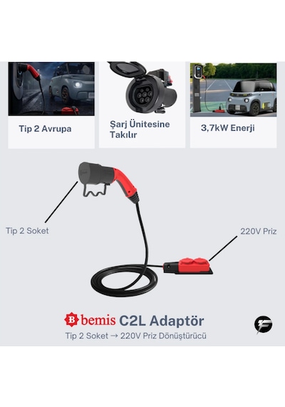 Bemis C2l Charger To Load Elektrikli Araç Şarj Ünitesinden Enerji Alma Adaptörü 3 Metre 3,7 Kw