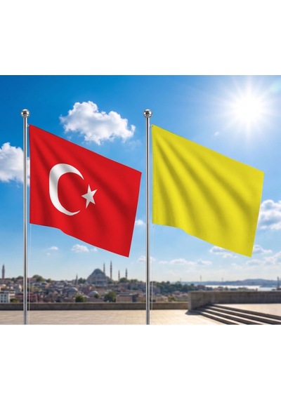 Batı Hun İmparatorluğu Bayrağı Ve Alpaka Kumaş Türk Bayrağı 2'li Set 70x105cm Diğer