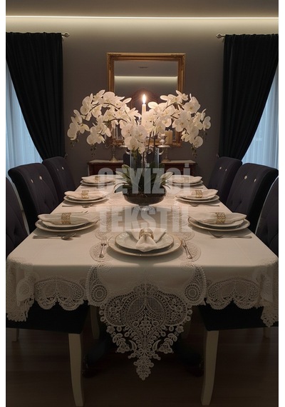 Salkım Masa Örtüsü 12 Kişilik Linen Kumas Sofra Takımı Diğer