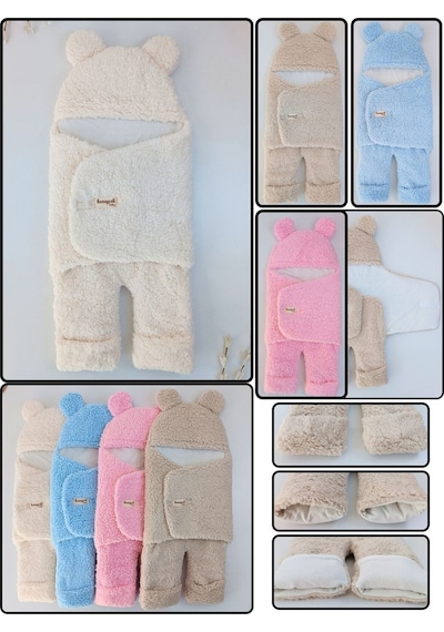 Bebek Dış Kundak Battaniyesi Welsoft Ekstra Uzun Kışlık Peluş Ayakları Açılabilen Uyku Tulumu 0-12ay Pembe