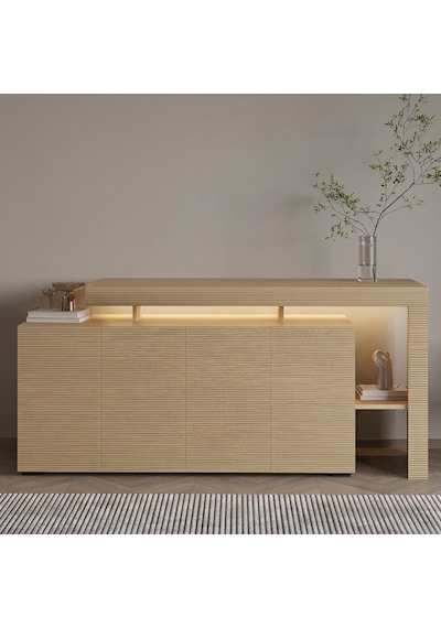 İnarch Dizayn Beliz Led Işıklı Modern Konsol 170 Cm, 4 Kapaklı Ve İç Raflı Depolama, Şık Tasarım Sıcak Meşe İnarch Dizayn Beliz Led Işıklı Modern Konsol 170 Cm, 4 Kapaklı Ve İç Raflı Depolama, Şık Tasarım Sıcak Meşe