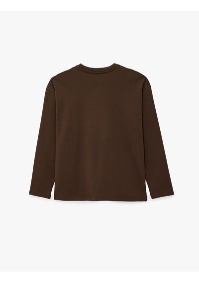 Koton Pamuklu Uzun Kollu Bisiklet Yaka Basic Oversize Tişört Kahverengi 7wak50029ek Kahve