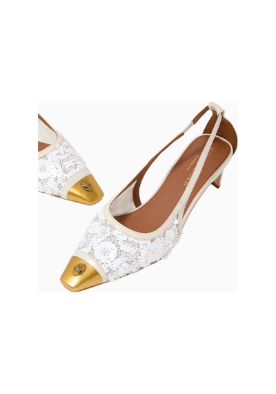 Kurt Geiger Regent 55 Low Open Court Mules, Parıltılı Siyah File Ve Antik Pirinç Babet Beyaz