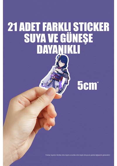 Raiden Genshin Impact Telefon Laptop Bullet Journal Yapışkanlı Folyo Sticker Paketi 21 Adet Çok Renkli