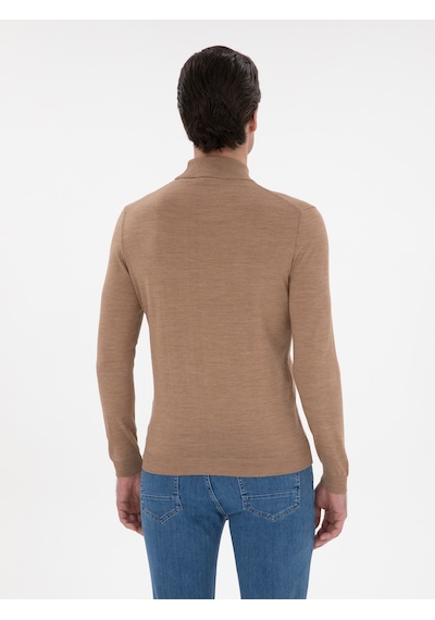 Cacharel Camel Slim Fit Yün Karışımlı Yarım Balıkçı Yaka Basic Triko Kazak Kahverengi