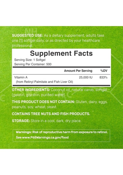 Deal Supplement Vitamin A 25000 Iu 500 Coconut Oil Fish Liver Oil Vitamins For Eye Immune & Skin Health