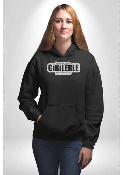 Hayat Seni, Senin Gibilerle Karşılaştırsın Yazılı Kadın Erkek Siyah Kapüşonlu Sweatshirt Hoodie Siyah