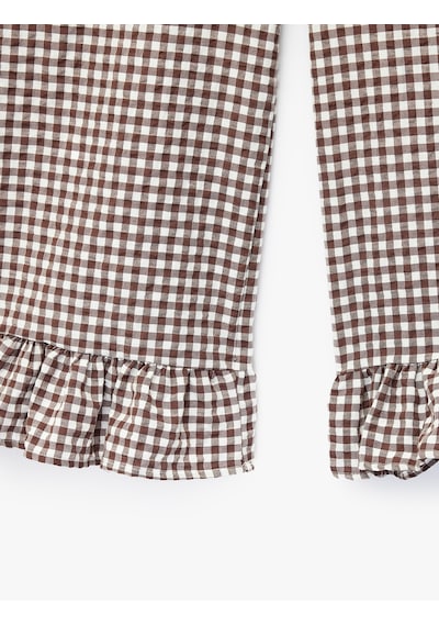 Koton Fırfır Detaylı Pötikareli Geniş Paça Pantolon Kahverengi Desenli 6skg40148aw