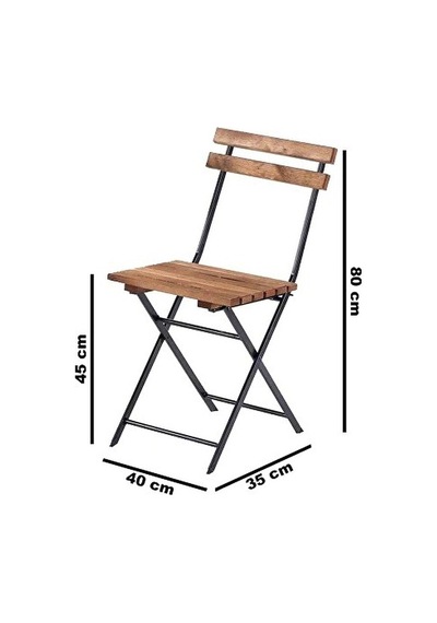 Katlanır Metal Ayaklı Ahşap Masa Sandalye Bistro Üçlü Set 60x60x75 Balkon Masası Sandalye Diğer
