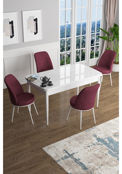 Canisa Han Serisi 70x114 Açılabilir Mdf Mutfak Masası Takımı Beyaz Masa 4 Bordo Sandalye Masa Beyaz Sandalyeler Bordo Canisa Han Serisi 70x114 Açılabilir Mdf Mutfak Masası Takımı Beyaz Masa 4 Bordo Sandalye Masa Beyaz Sandalyeler Bordo