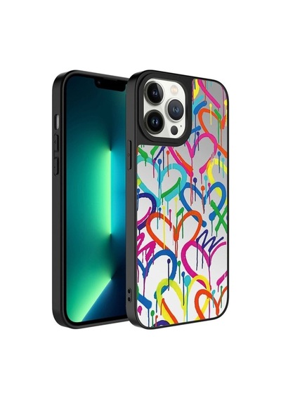 Apple Uyumlu iPhone 13 Pro Max Kılıf Aynalı Desenli Kamera Korumalı Parlak Zore Mirror Kapak Kalp