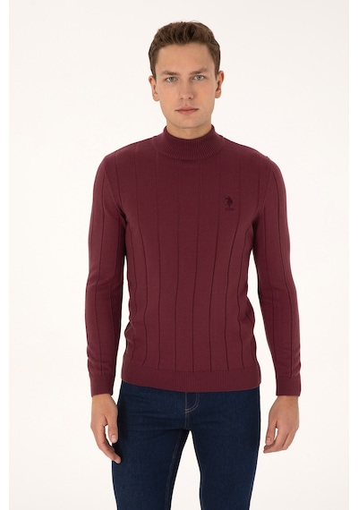 U.S. Polo Assn. Erkek Slim Fit Boğazlı Yaka Bordo Kazak 50315019-VR177