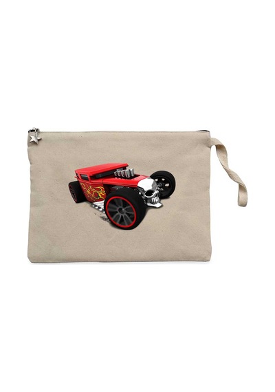 HOT WHEELS Skull Car Krem Clutch Astarlı Cüzdan / El Çantası Krem