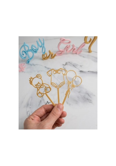 20 Parça Baby Shower Temalı Cinsiyet Belirleme Partisi Pasta Süsü Seti Dekoratif