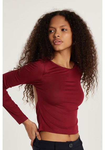 Tudors Kadın Slim Fit Dar Kesim Sırt Detaylı Bordo Bluz-33413 Bordo