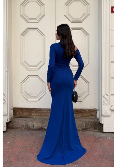 Khi-zai Kadın Trend Model Krep Kumaş Tek Omuz Abiye Elbise Saks