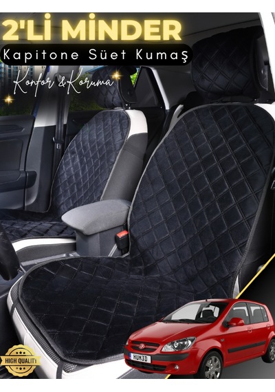 Hyundai Getz Uyumlu 2'li Süet Oto Koltuk Minderi Su Geçirmez Hızlı Montaj Oto Koltuk Kılıfı A2 Siyah