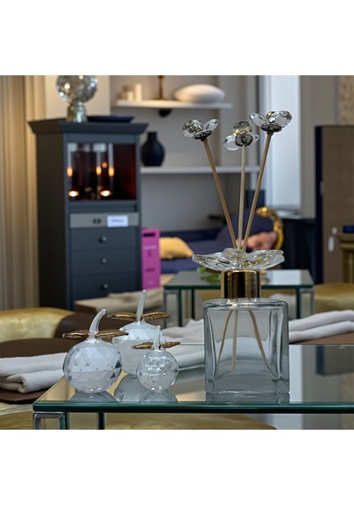 Dekoratif Kristal 7 Parça Set Üçlü Elma Ve Koku Şişesi Şeffaf Gold 01