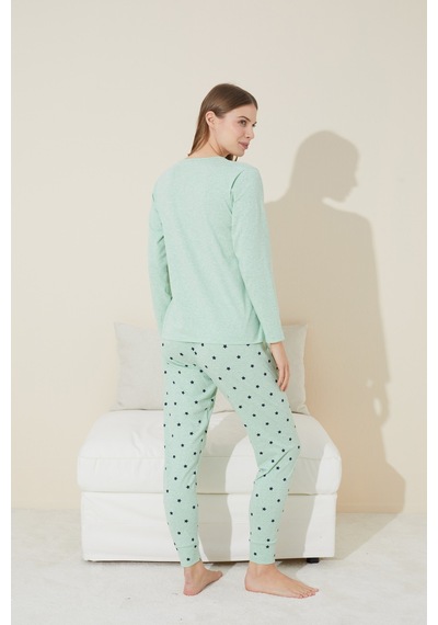 Siyah İnci Pamuklu Örme Pijama Takım 24240135 Yeşil