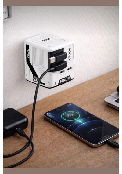 Gan Pd Hızlı Şarj Adaptörü 40w Lightning Kablolu Hızlı Şarj Çoklu Çıkış Usb-c Cihazı Ev Ofis Uyumlu