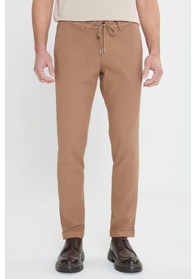 AC&Co / Altınyıldız Classics Erkek Vızon Slim Fit Dar Kesim Beli Bağlamalı Esnek Pantolon - Vizon