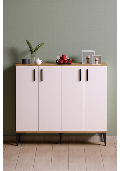 Moonlife Valencia 4 Kapaklı Antre, Hol, Ayakkabılık Beyaz Çam Beyaz - Meşe