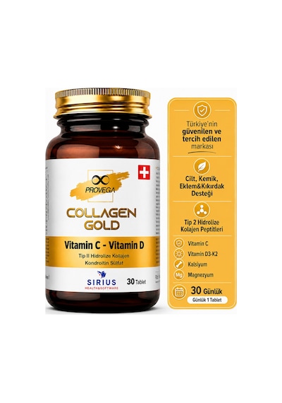 Provega Collagen Gold Kolajen MSM Vitamin C ve D Vitamin 30 Kapsül