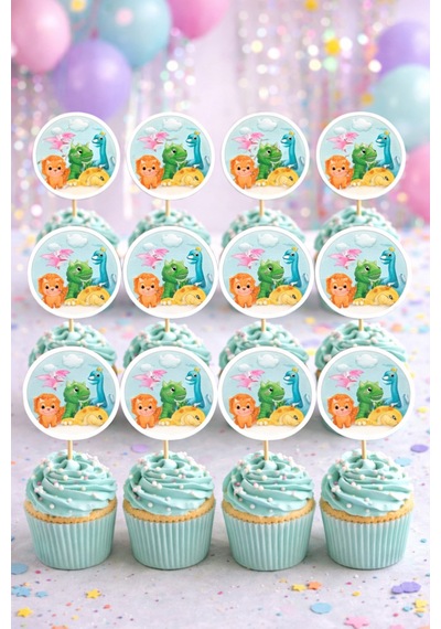 Dinozor Kek Kürdanı 16 Adet Sevimli Dino Pasta Süsü Cupcake Topper Doğum Günü