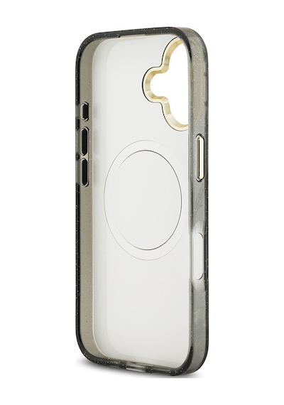 Apple Uyumlu iPhone 17 Kılıf Guess Lisanslı M-safeli Simli Çiçek Desen Metal Kamera Çerçeveli Üçgen Logolu Siyah Siyah