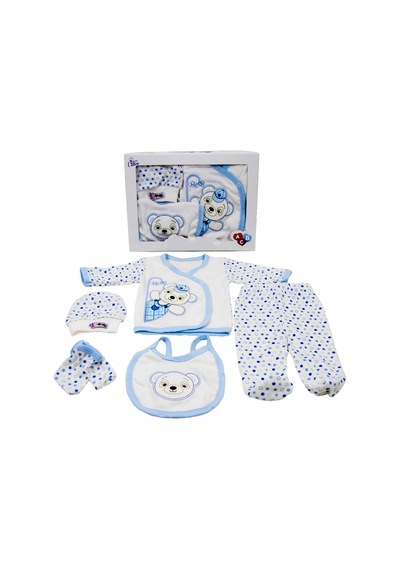 Cucul 5 Parça Hastane Çıkışı Erkek Bebek Giyim Mavi Panda Mavi