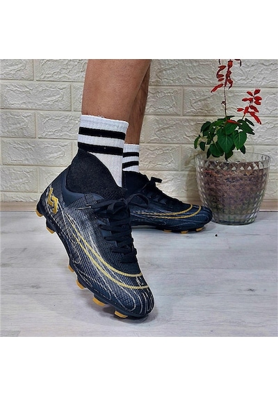 Jump 29676 Çoraplı Krampon Çimsaha Futbol Ayakkabı  Siyah - Altın