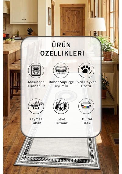 Yıkanabilir Mutfak Halısı 5 Gri