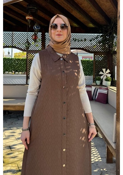 Rabia Şamlı Safir Kapitone Yelek Kahve Normal