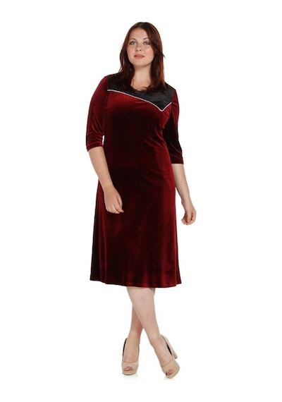 Nidya Moda Kmbinli Abiye Kadife Elbise 4073B Bordo