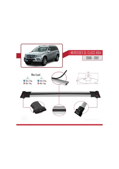 Mercedes Gl Class X164 2006-2012 Arası İle Uyumlu Fly Model Ara Atkı Tavan Barı Gri 3 Adet Bar
