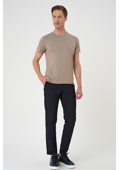 Efor Slim Fit Bisiklet Yaka Düz Pamuklu Vizon Tişört Ts 823 Vizon