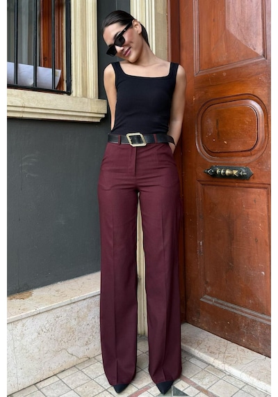 Madmext Bordo Yüksek Bel Kumaş Pantolon Mg2285 Bordo