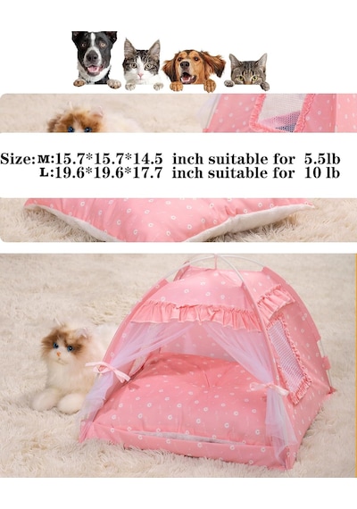 Kedi Prenses İç Mekan Çadır Evi - Kitty Sevimli Çadır İç Mekan, Köpek Evi İç/dış Mekan Mağara Yuvası Kedi, Tavşan Ve Yavru Köpek İçin Küçük Köpek Çadırı S: 39,9 Cm X 39,9 Cm X 36,8 Cm/2,5