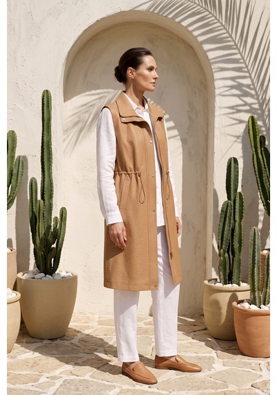 Levidor Önü Fermuar Ve Çıtçıt Detay Bel Büzgülü Yelek 710032 Camel