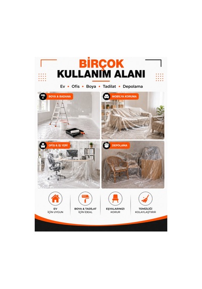 30 M² Şeffaf Koruyucu Hışır Örtü 4 X 7,5 M - Boya, Badana, Tadilat Ve Eşya Koruma Örtüsü