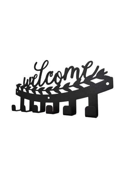 Aju Welcome Yazılı Duvar Askısı - Dekoratif Metal Askılık - Elbise Askısı Duvara Monte Paslanmaz Siyah Siyah