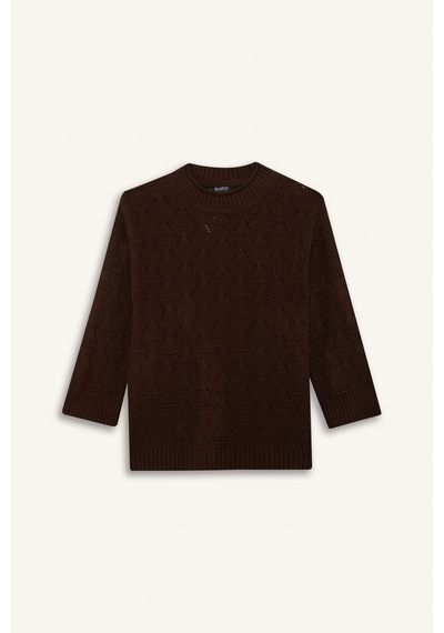 Defacto Regular Fit Bisiklet Yaka Ajurlu Triko Tunik G0710ax25wnbn330 Kahve-bn330