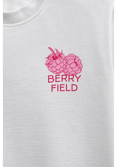 Mixray 2054 Kadın Berry Field Baskılı %100 Pamuk T-shirt Beyaz BEYAZ