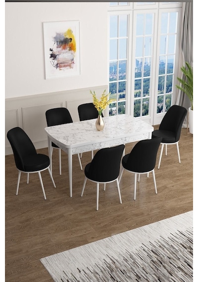 Canisa Concept Han Serisi 70x114 Açılabilir Mdf Mutfak Masası Takımı Beyaz Mermer Desen Masa 6 Siyah Sandalye Masa Beyaz Mermer Sandalyeler Siyah Canisa Concept Han Serisi 70x114 Açılabilir Mdf Mutfak Masası Takımı Beyaz Mermer Desen Masa 6 Siyah Sandalye Masa Beyaz Mermer Sandalyeler Siyah