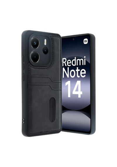 Uryport Xiaomi Redmi Note 14 4g Kılıf Sara Kartvizitli Deri Kılıf - Siyah