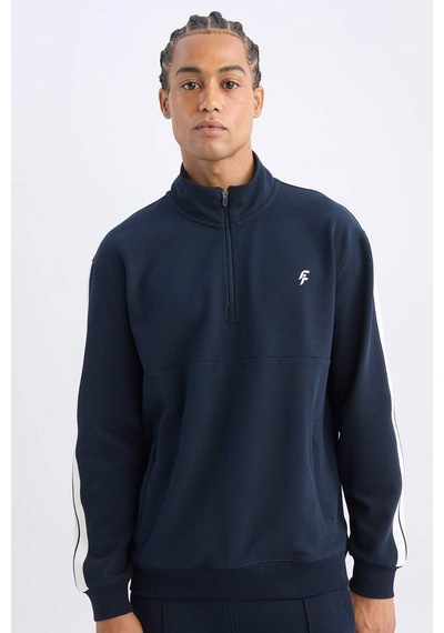 DeFacto Lacivert DeFactoFit Standart Fit Dik Yaka Yarım Fermuarlı Sporcu Sweatshirt D1953AX24AUNV146