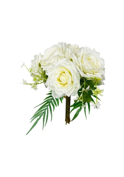 Yapay Çiçek Gelin Çiçeği Buketi Beyaz Gül 10lu Demet Masa Üstü Vazo Çiçeği 30cm